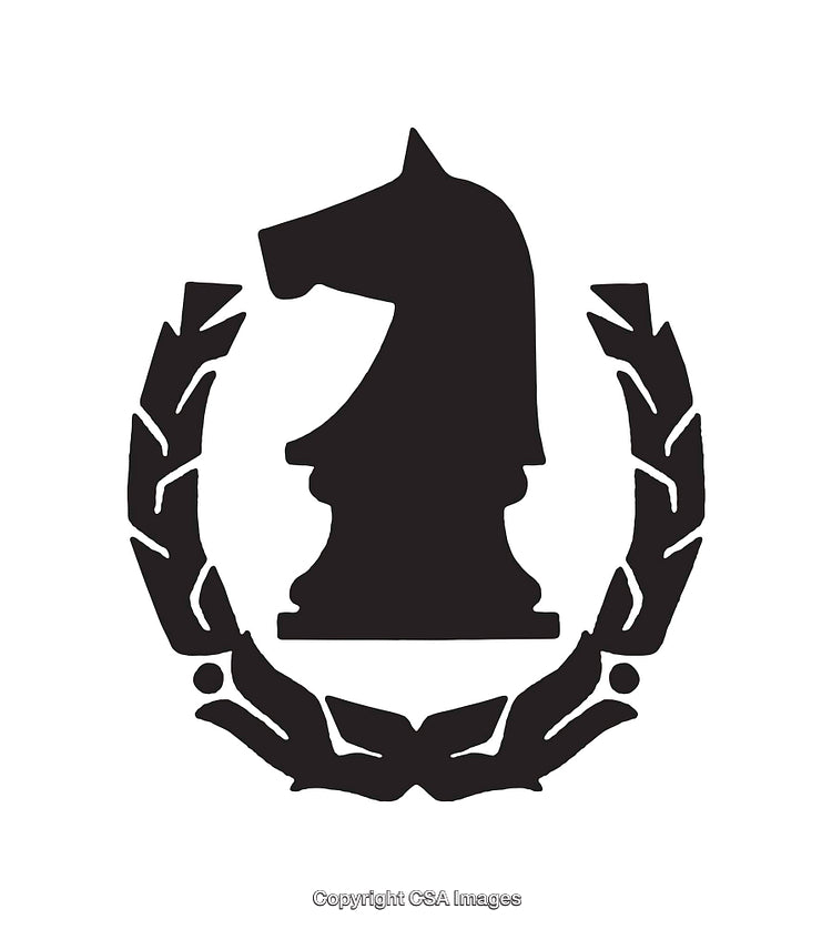 Black and White Knight Emblem with Laurel Wreath Design