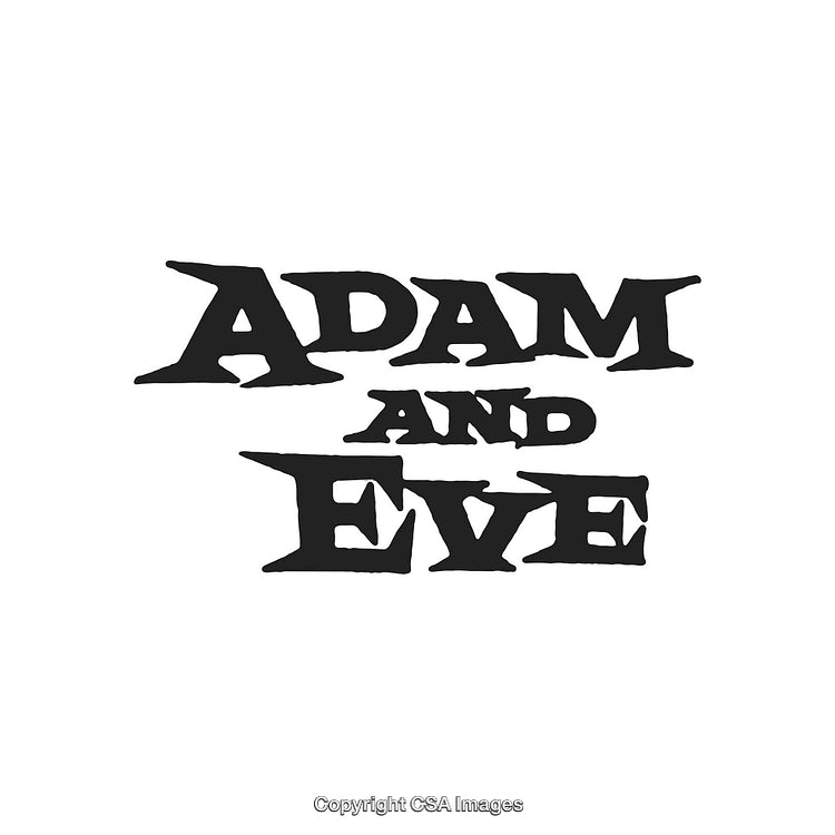 Stylized Adam and Eve Text Logo with Bold Black Lettering on White