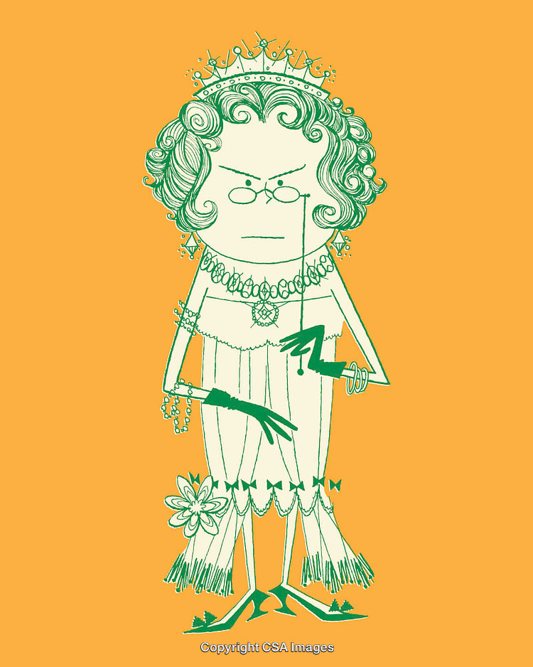 Elegant Cartoon Character in Regal Attire on Vibrant Background
