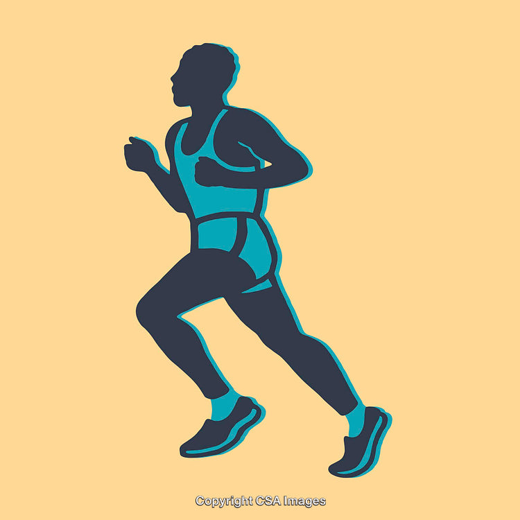 Silhouette Illustration of a Runner in Distinctive Blue on Yellow Background