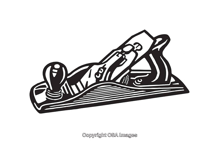 Black and White Line Art Illustration of a Hand Tool Plane