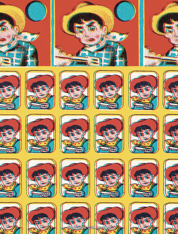 Cartoon Art Featuring Retro Cowboy in Vibrant and Bold Pop Art Style
