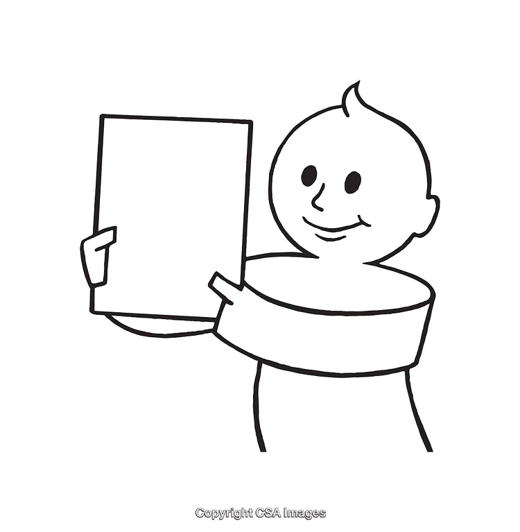 Smiling Character Holding a Blank Sign in Line Art Style