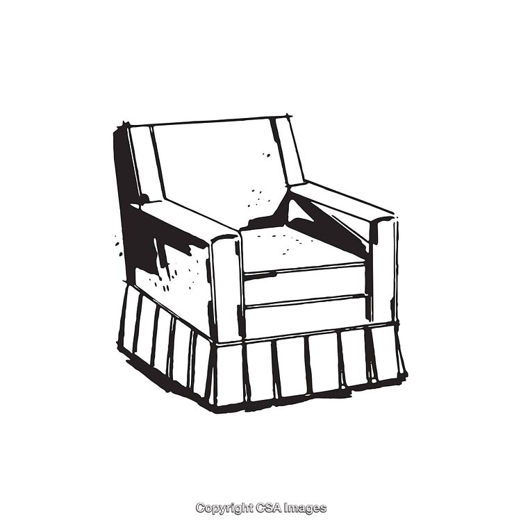 Black and White Line Art Illustration of an Upholstered Armchair