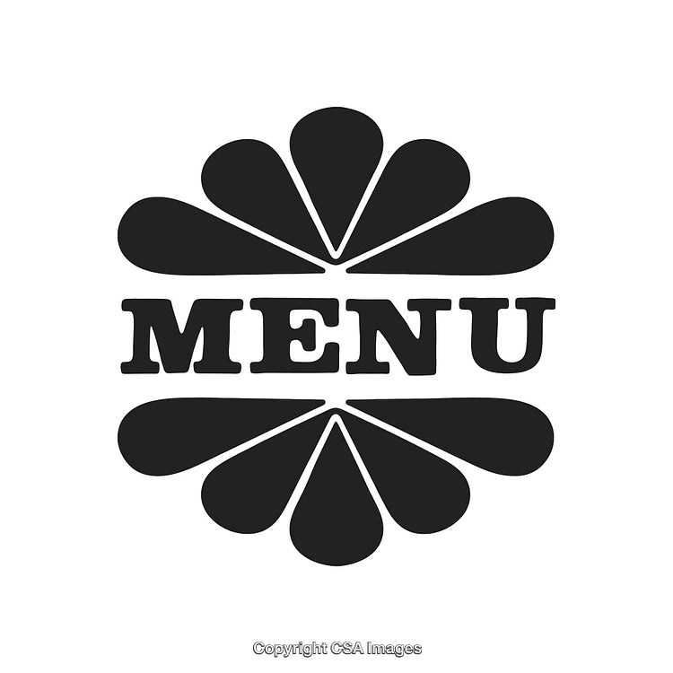 Elegant Black-And-White Menu Icon with Floral Elements for Restaurants