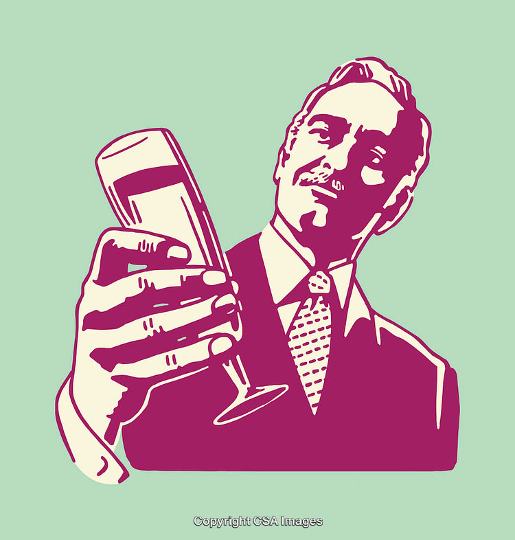 Stylized Vintage Illustration of a Man Holding a Champagne Glass