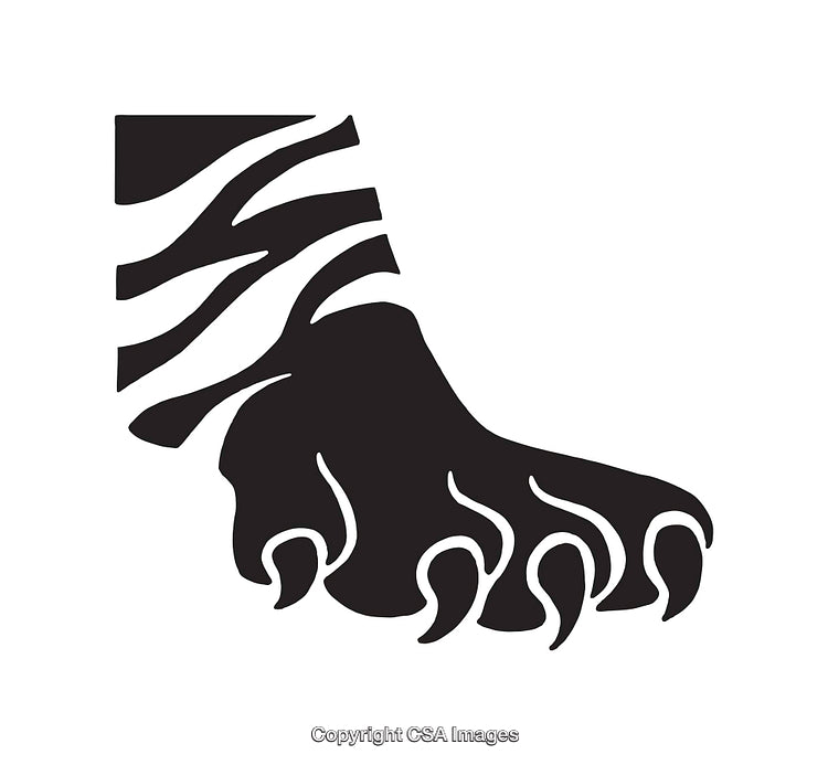 Stylized Black and White Illustration of a Tiger Paw Design