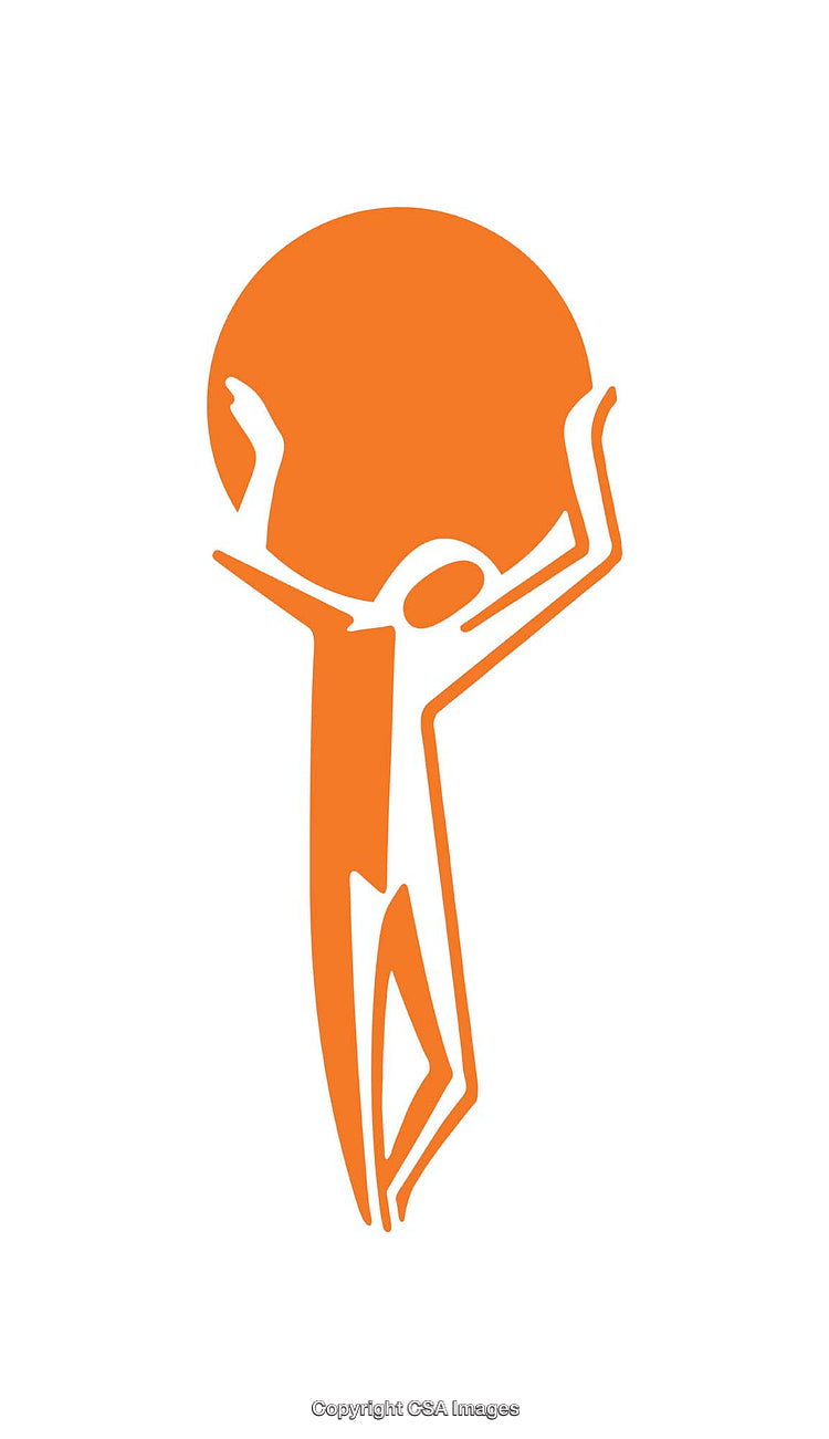 Abstract Orange Icon Depicting a Figure Lifting a Large Circle