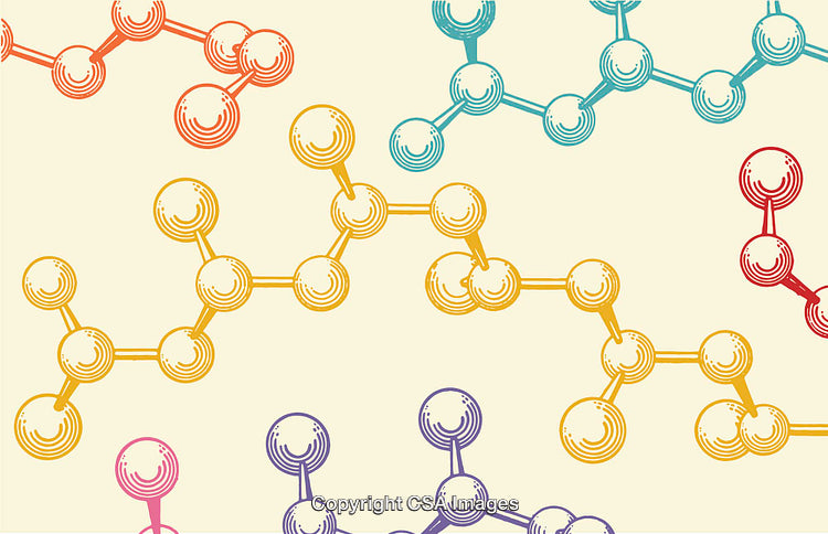 Colorful Chemical Bond Pattern with Line Art Illustrations on a Light Background