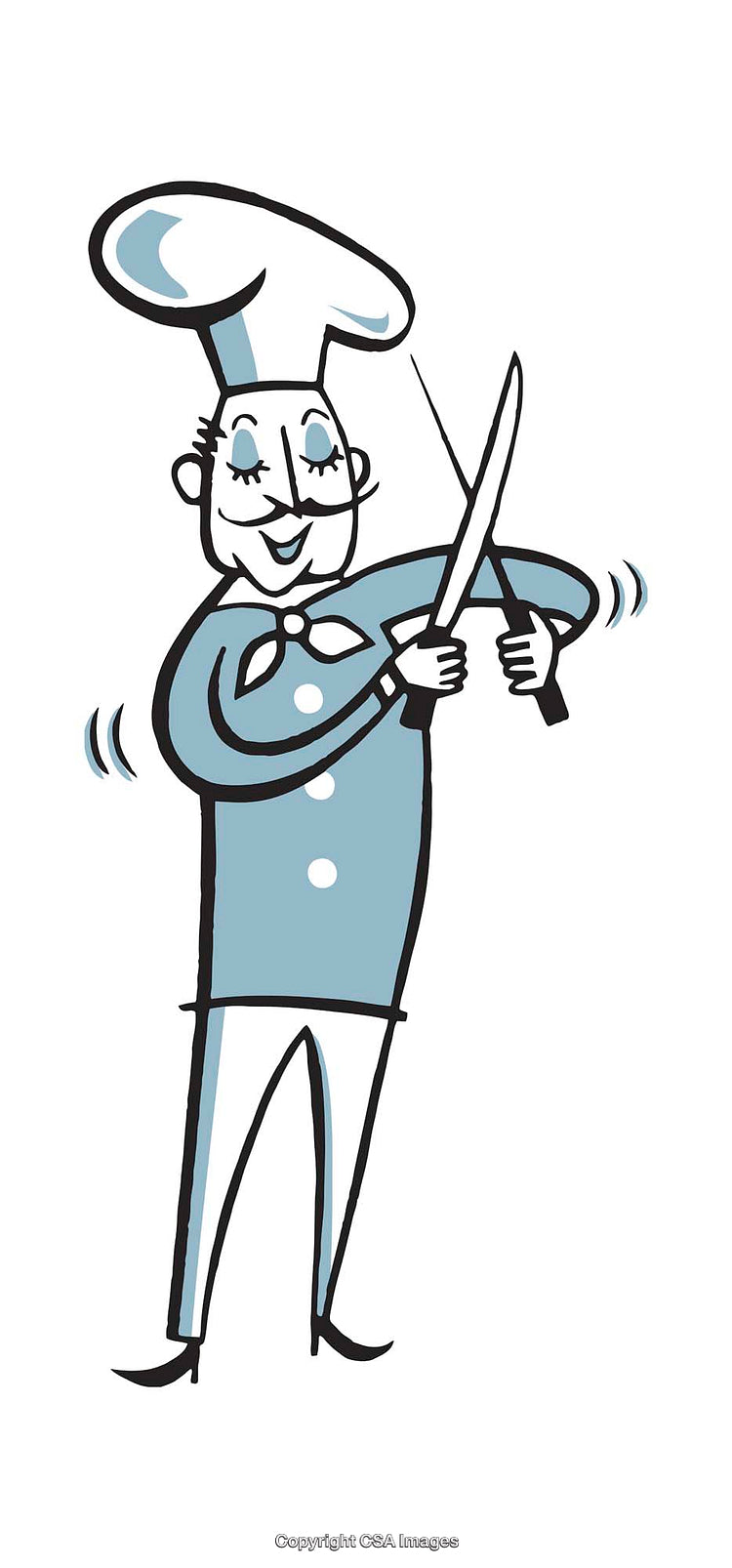 Cartoon Chef Sharpening Knife in Vibrant Blue and White Uniform