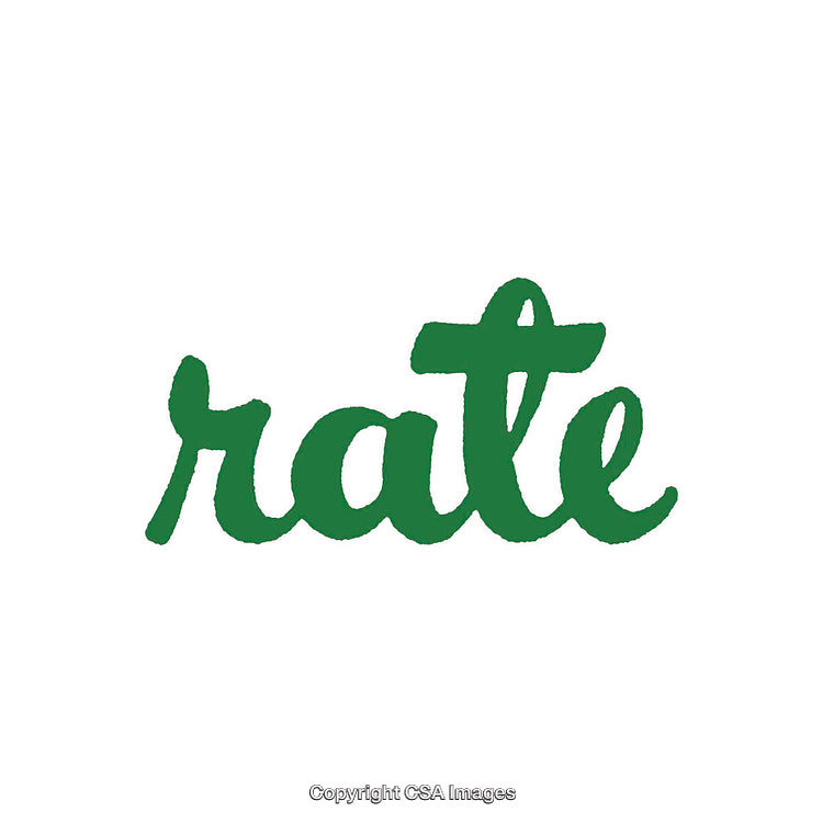 Green Handwritten 'Rate' Text Artistic Design on White Background
