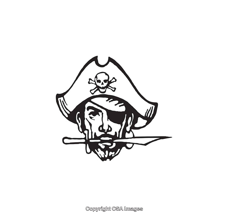 Black and White Line Art of a Pirate with a Knife and Eye Patch