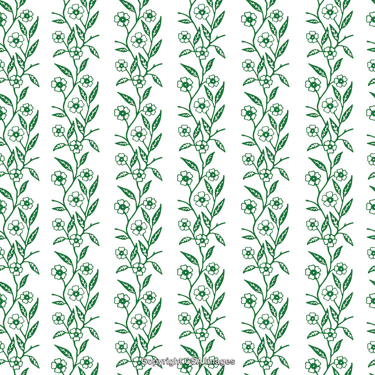 Floral Pattern with Green Vines and Flowers on a White Background