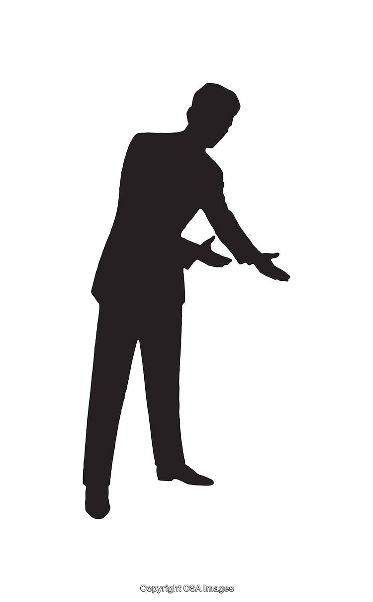 Silhouette of a Formal Man Gesturing Invitingly in Black and White