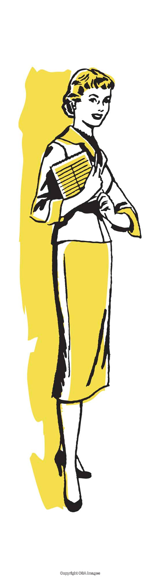 Retro Illustration of a Woman Holding a Folder in a Professional Setting