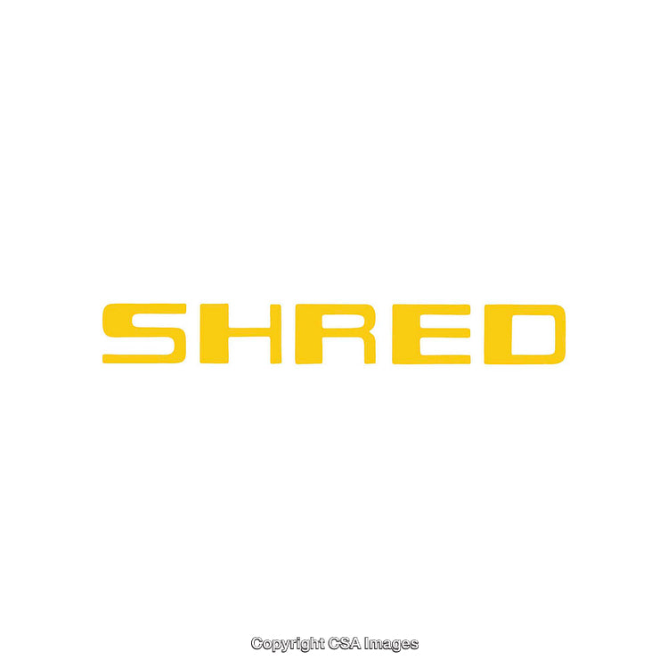 Yellow Minimalistic Logo With Bold Letters Spelling "SHRED" on White Background