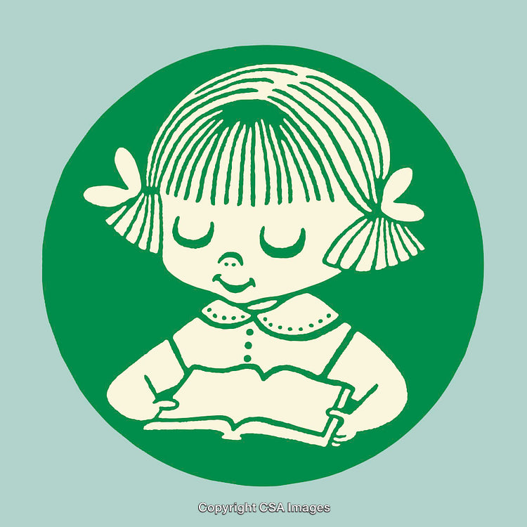 Retro Style Illustration of a Girl Reading in Circular Frame