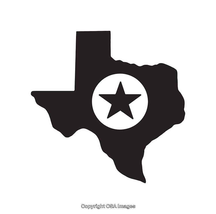Silhouette of Texas With Star Emblem in Bold Black and White Design