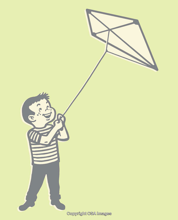 Boy Flying a Kite Drawing in Simplistic Line Art Style