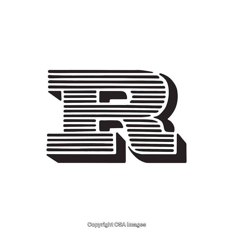 Stylized Monochrome Letter R with Horizontal Striped Design