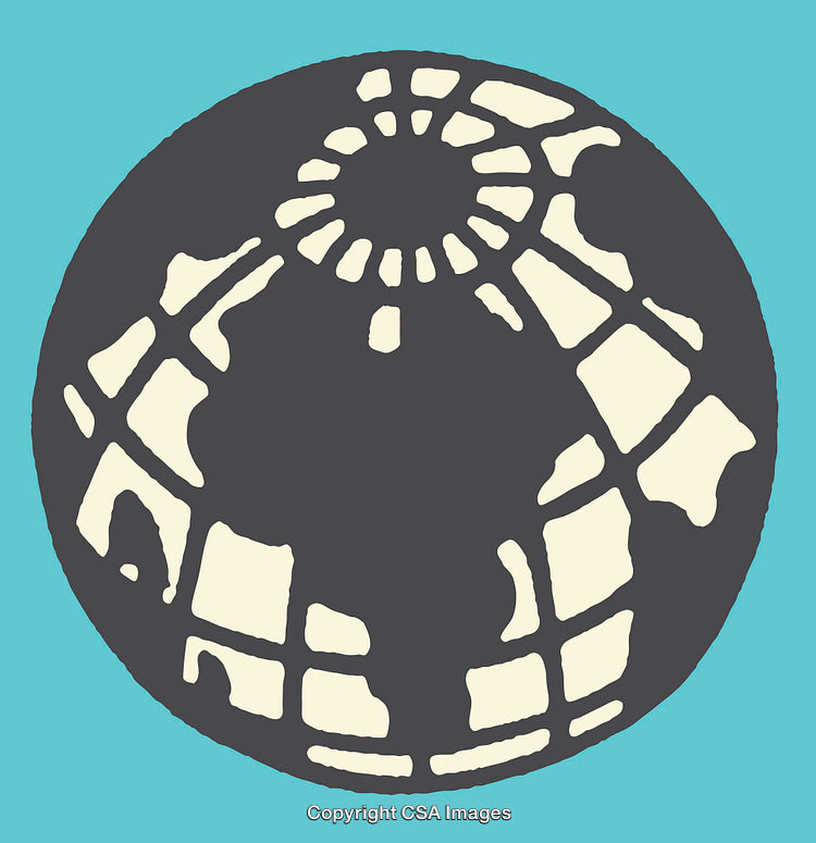 Stylized Globe Art Illustration on Bright Blue Background