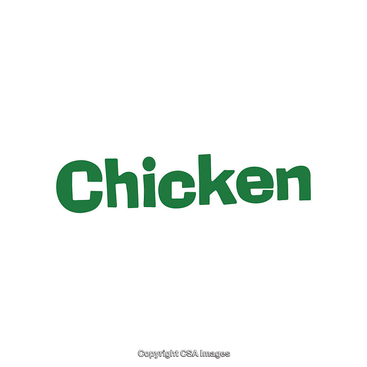 Bold Green Lettering Spelling the Word 'Chicken' on White Background