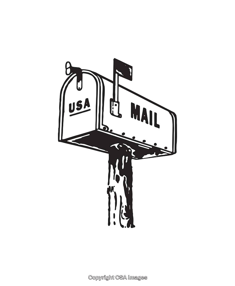 Vintage Black and White Illustration of a Classic USA Mailbox