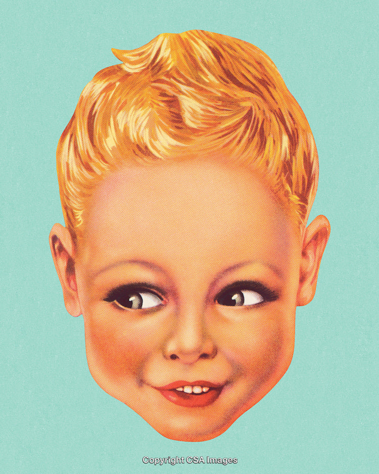 Retro Illustration of Smiling Child with Blond Hair and Cheerful Expression