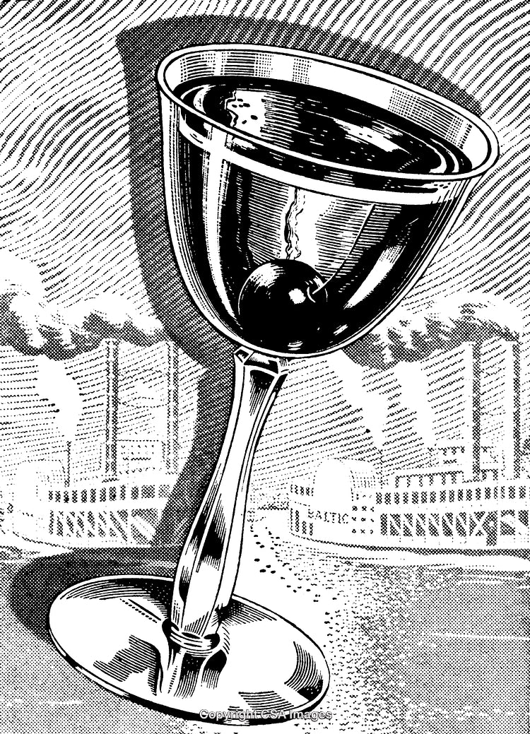 Engraved Black and White Drawing of a Fancy Goblet on Abstract Background