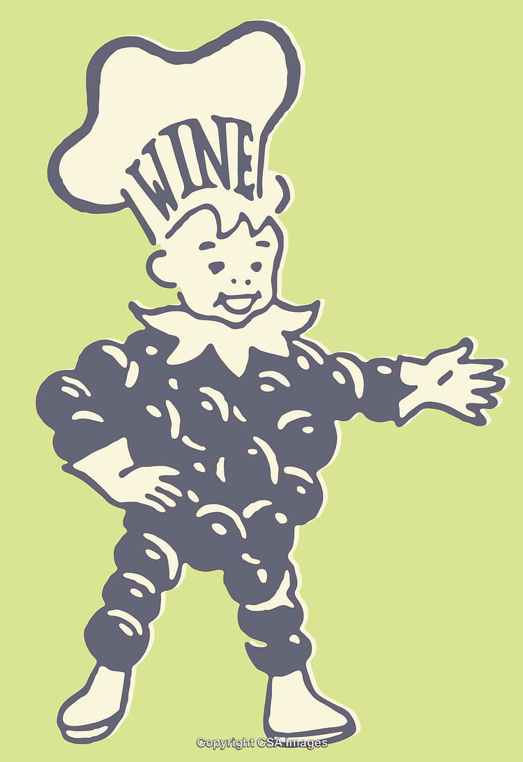 Vintage Line Art Illustration of a Wine-Themed Mascot Character