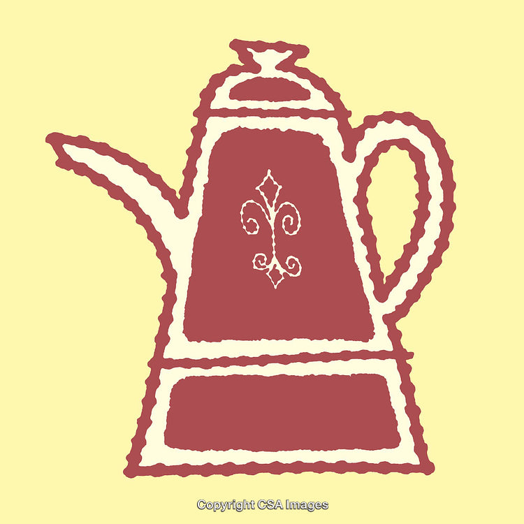 Vintage Decorative Coffee Pot Illustration with Elegant Design in Muted Red Tones