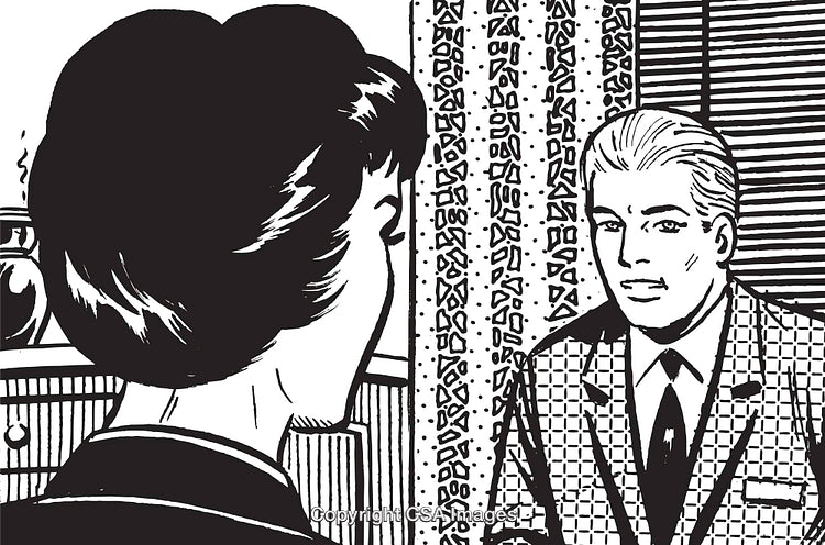 Retro Illustration Depicting a Serious Conversation Between Two Individuals