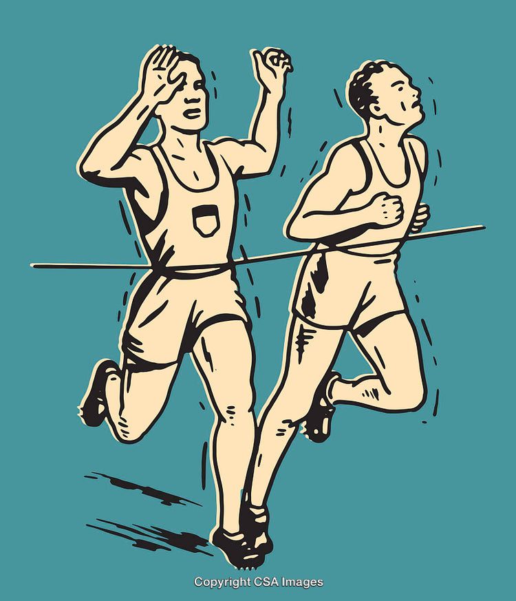Two Competitors Crossing the Finish Line in a Race