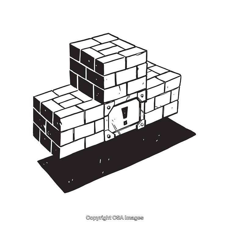 Black and White Line Art of a Block Structure with Detailed Design