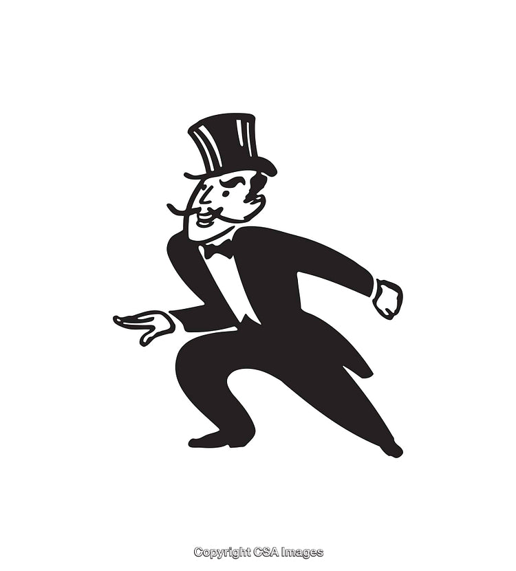 Vintage Black-And-White Line Art of a Classy Gentleman in a Top Hat