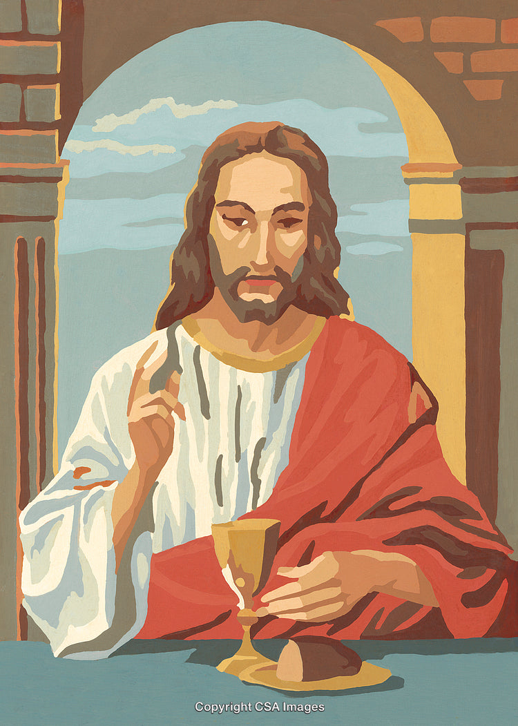 Biblical Scene Illustration of a Last Supper Depiction in Paint by Number Style