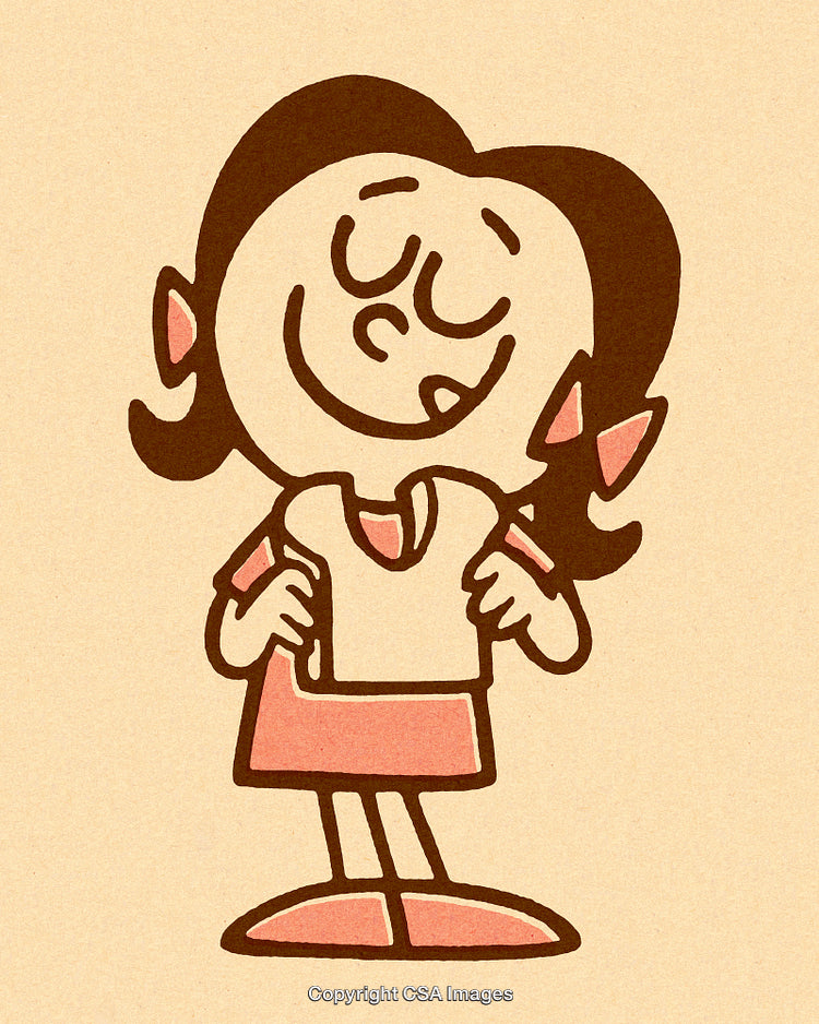 Playful Cartoon Girl Illustration With Retro Style and Whimsical Expression