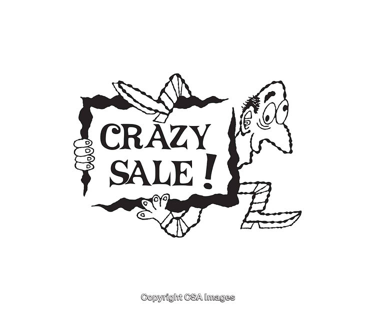 Black and White Line Art of a Crazy Sale Announcement