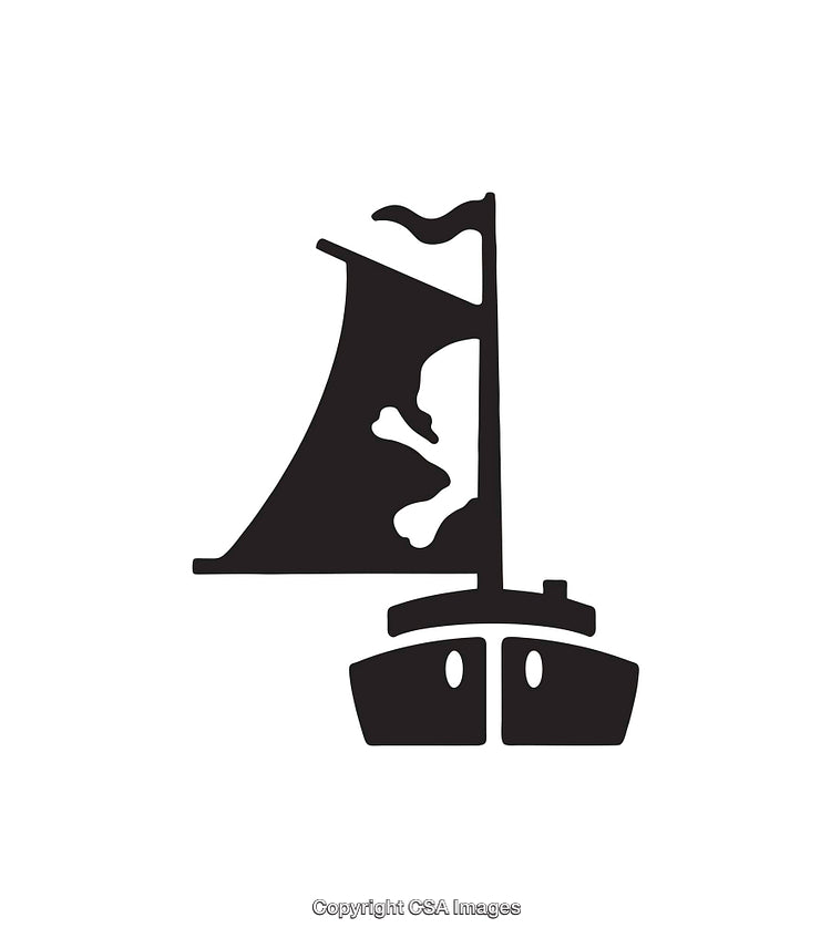 Minimalist Black and White Pirate Ship With Jolly Roger Design