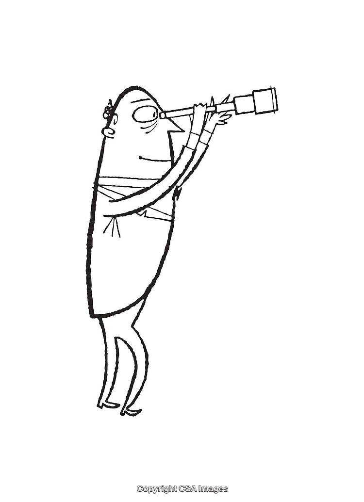 Black and White Sketch of Man Using Telescope for Observation