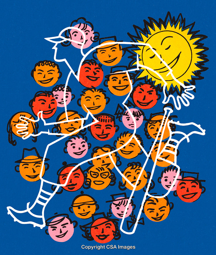 Colorful Abstract Illustration Featuring Happy Faces and a Cheerful Sun Design