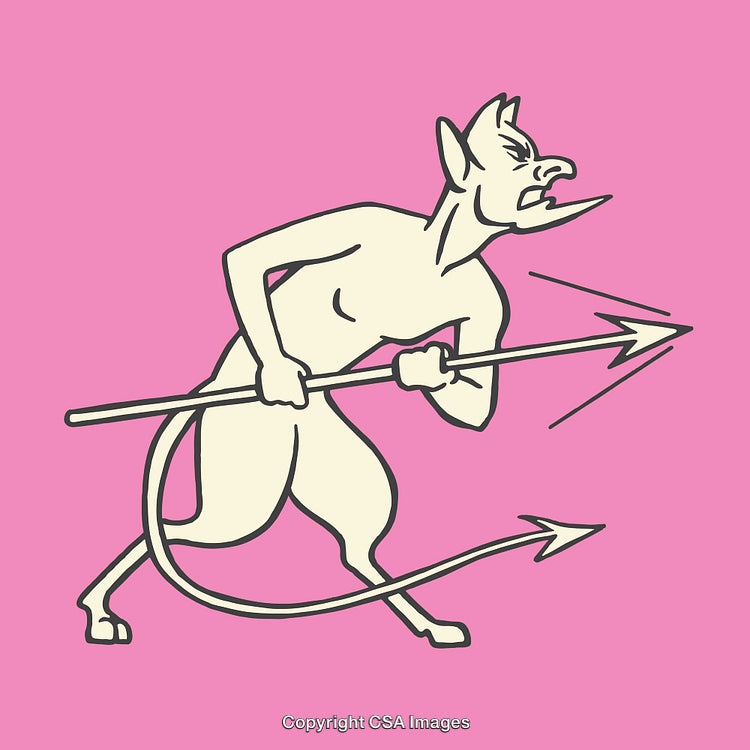 Illustration of a Demonic Figure Holding a Spear in Colorful Line Art Style