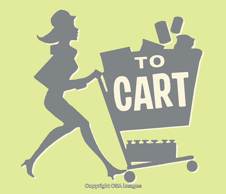 Silhouette of Shopper with Cart in Stylish Retro Design