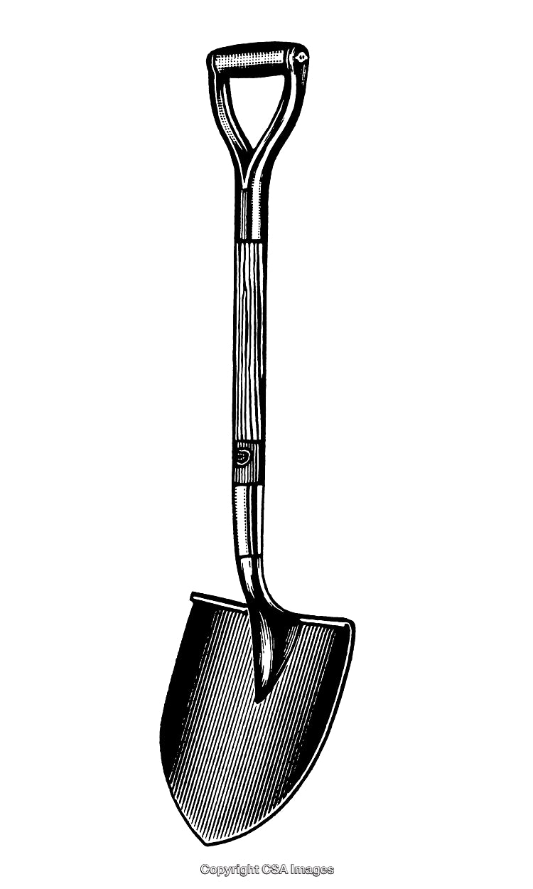Detailed Black and White Engraving of a Short Handled Shovel