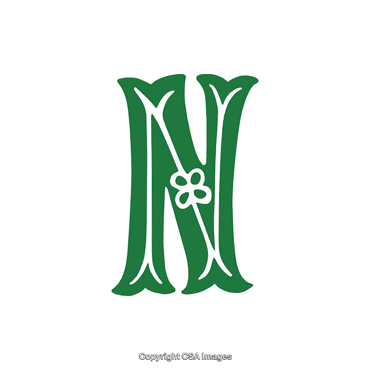 Ornate Green Letter N With Floral Decorative Elements