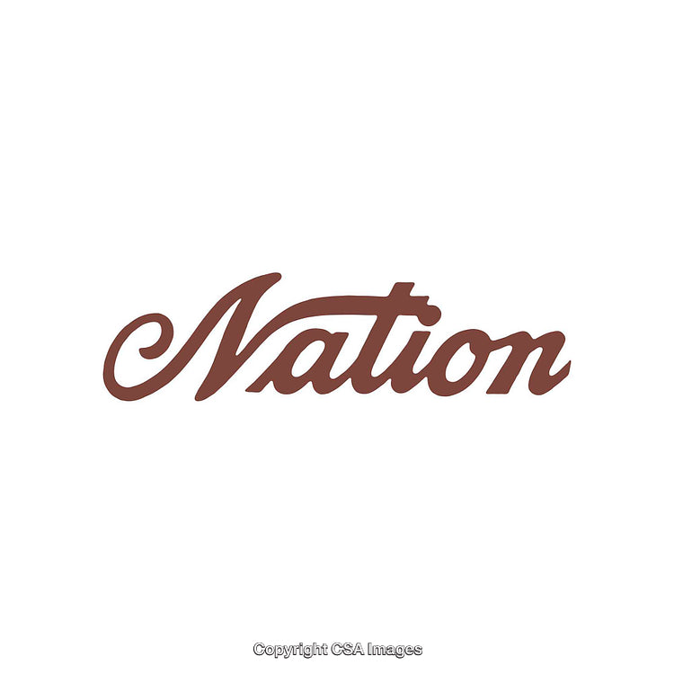 Nation Logo in Brown Elegant Script on White Background