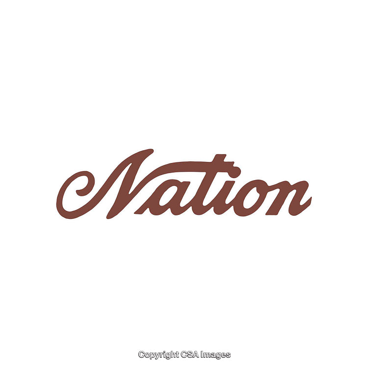 Nation Logo in Brown Elegant Script on White Background