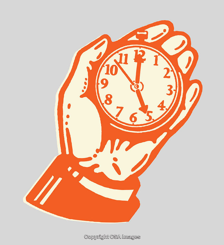 Hand Holding Clock Illustration Depicting Time and Efficiency