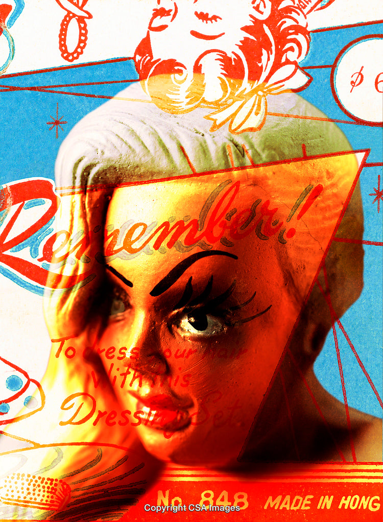 Retro Themed Artwork Featuring Plastic Figures with Bold Vintage Typography