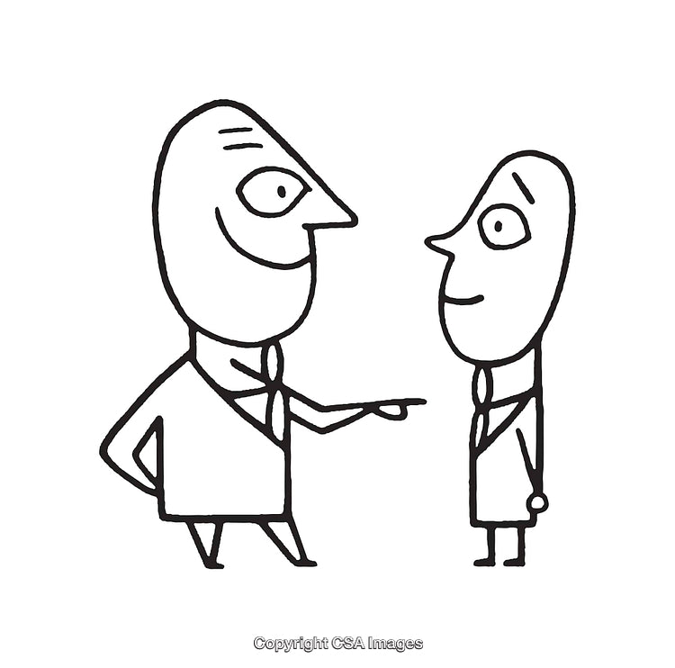 Black and White Line Art of Two Businessmen in Conversation